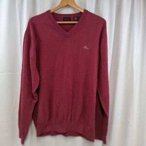 Greg Norman Men's Burgundy V Neck Long Sleeve Sweater XL TG Shark Logo